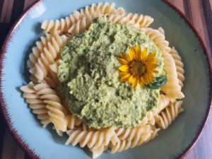 Zucchini-Pesto mit Fusilli Nudeln (vegan)